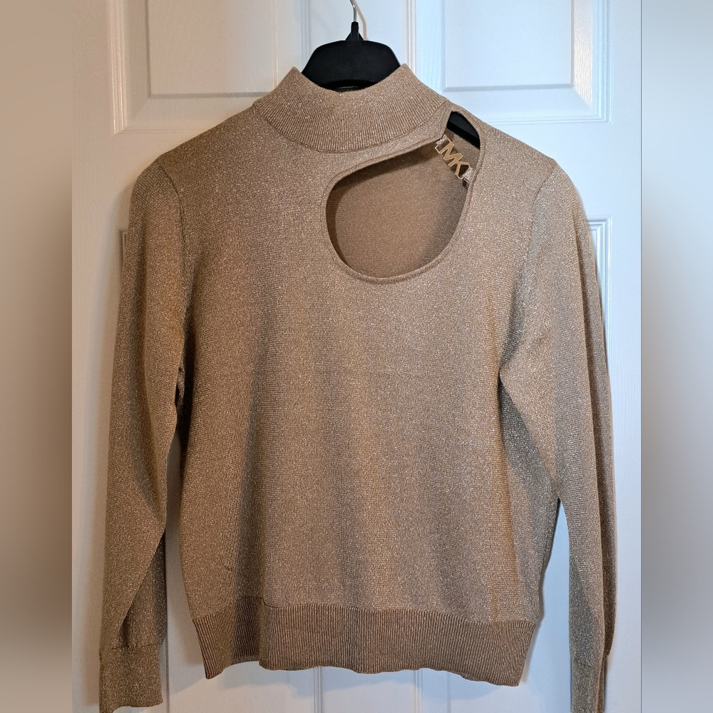 Michael Kors Husk Metallic Cream Knit Top